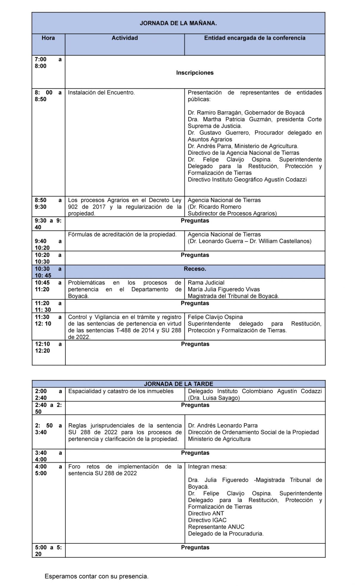 Documento acta de horario.