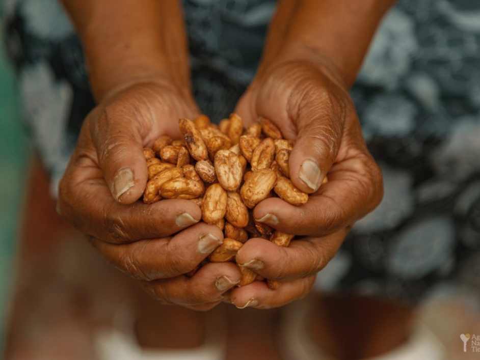 Dos manos sosteniendo granos de café.