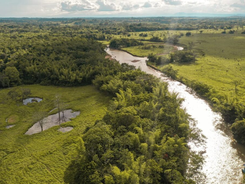 Fotografía aérea de La Zona de Reserva Campesina Losada – Guayabero, entre La Uribe y La Macarena, Meta